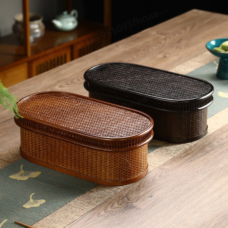 Woven Basket Set - Scatola Ovale in Bambù Intrecciato, Contenitore